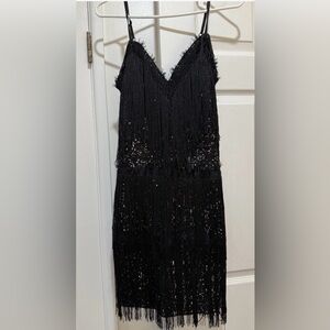 SHEIN Black Fringe Sequin Cocktail Dress vintage , 1920s gatsby